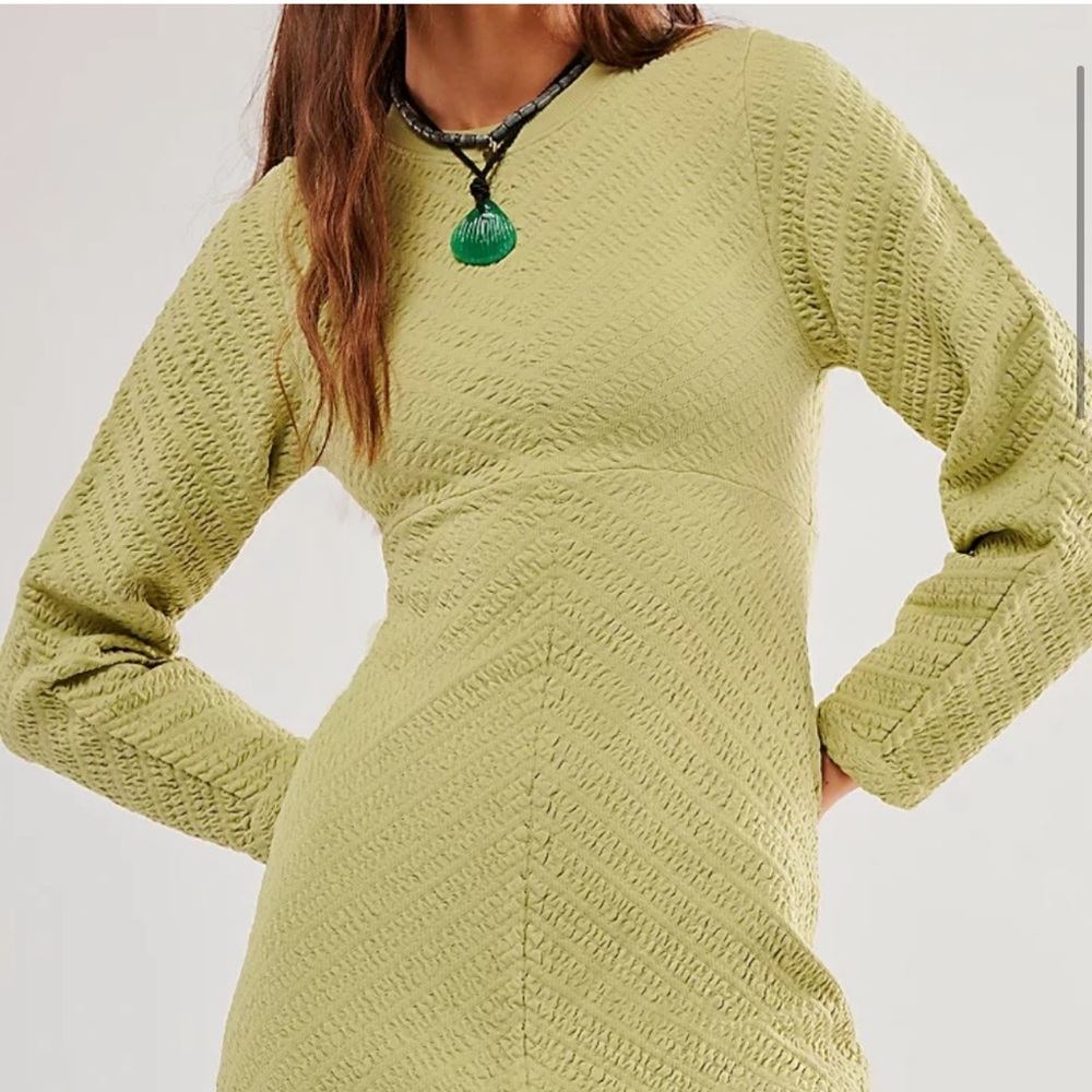 Free People Women’s Midi Sweater Dress Gabby Green Stretch NWOT M/L - Picture 4 of 11